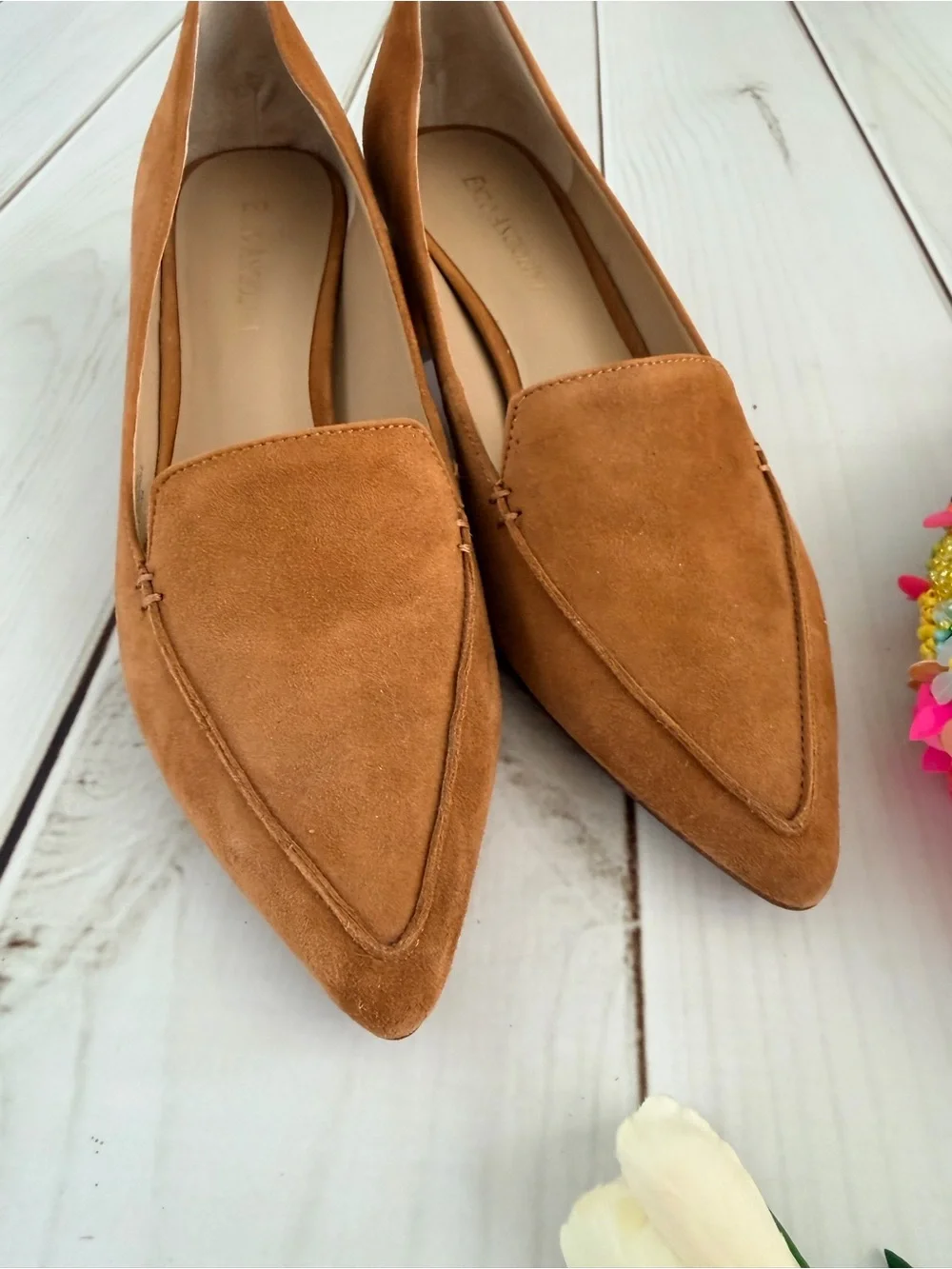 Enzo Angiolini Women's Tan Suede Leather Pointed-Toe Low Heels